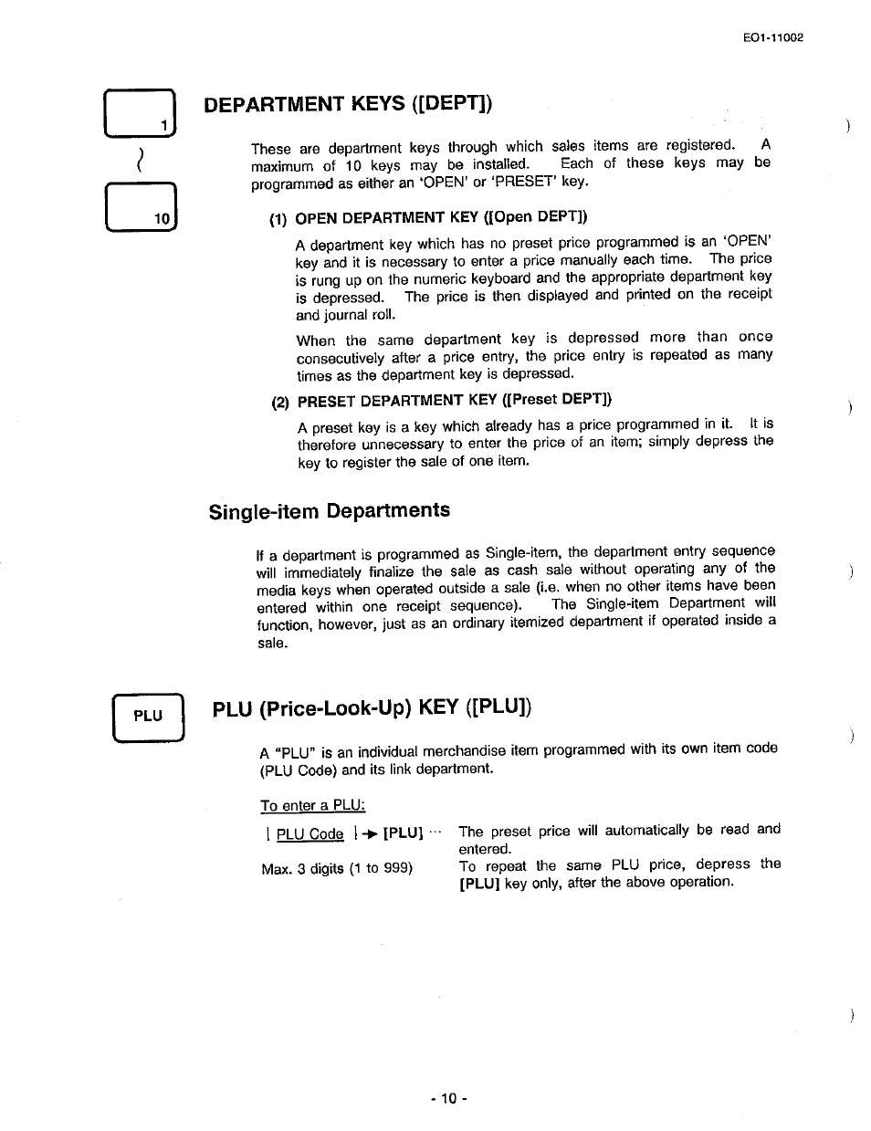Department keys ([dept]), Single-item departments, Plu (price-look-up) key ([plu]) | Toshiba TEC MA-206 User Manual | Page 14 / 78