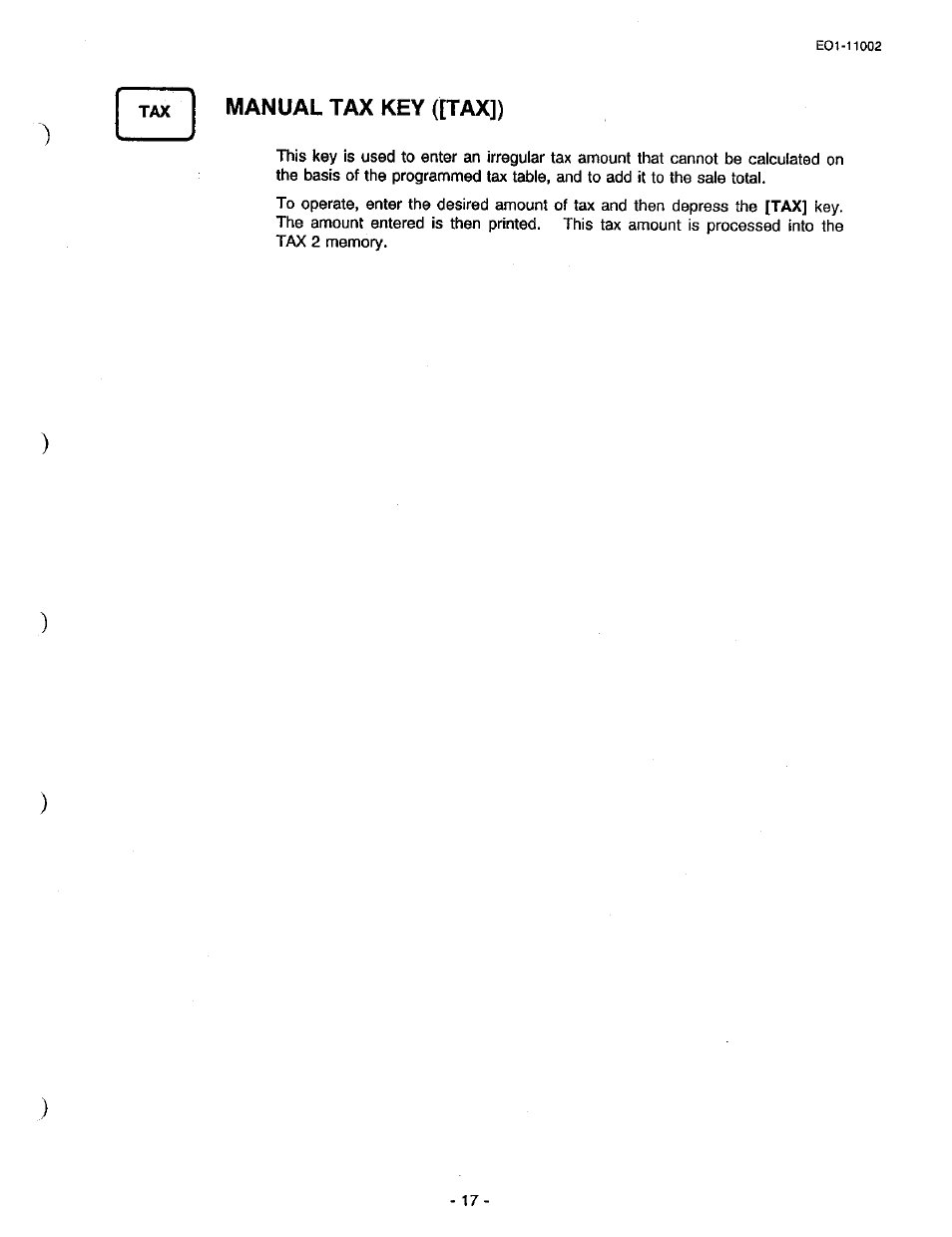 Manual tax key ([tax]) | Toshiba TEC MA-206 User Manual | Page 21 / 78