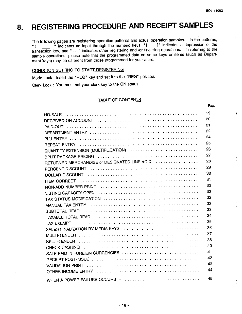 Registering procedure and receipt samples | Toshiba TEC MA-206 User Manual | Page 22 / 78