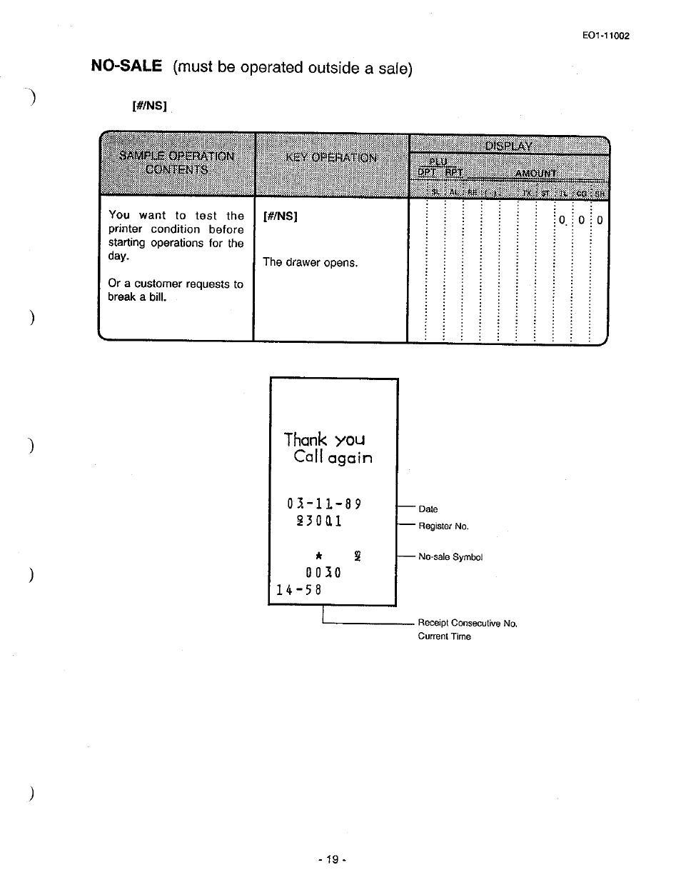 No-sale (must be operated outside a sale), 8 9 s 3 0 a i, Call again | Toshiba TEC MA-206 User Manual | Page 23 / 78