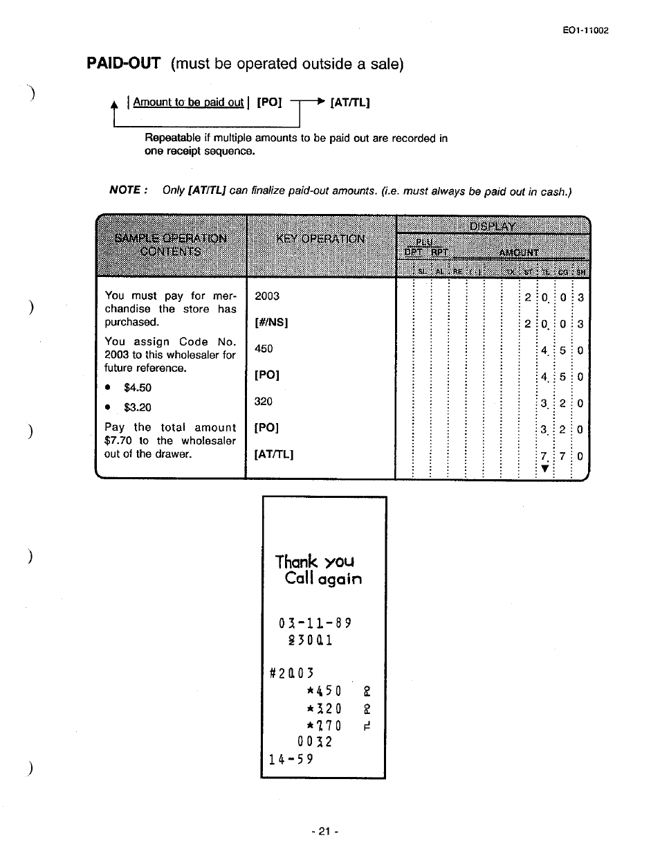 Paid-out (must be operated outside a sale) | Toshiba TEC MA-206 User Manual | Page 25 / 78
