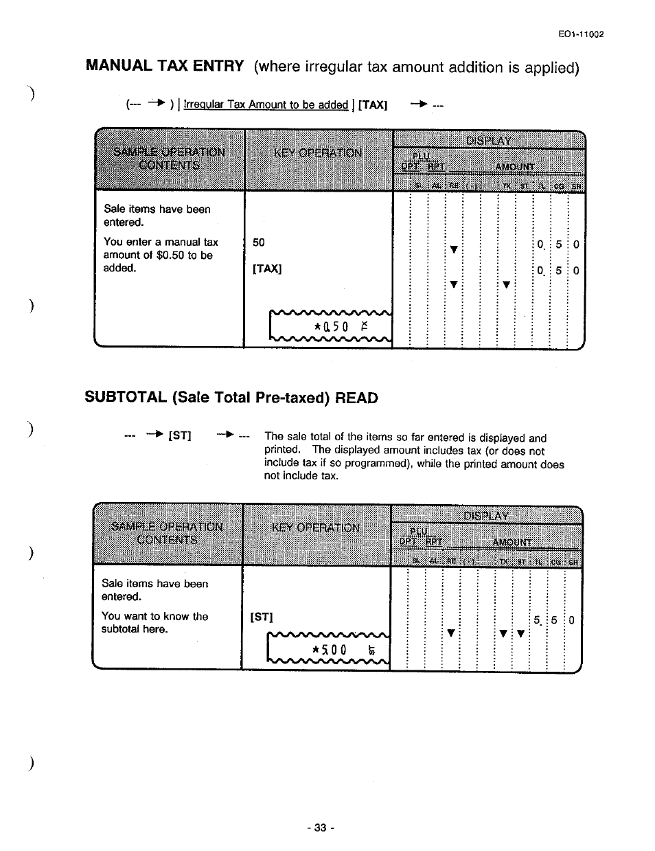 Subtotal (sale total pre-taxed) read, Pisplay, O ; 5 i | Toshiba TEC MA-206 User Manual | Page 37 / 78