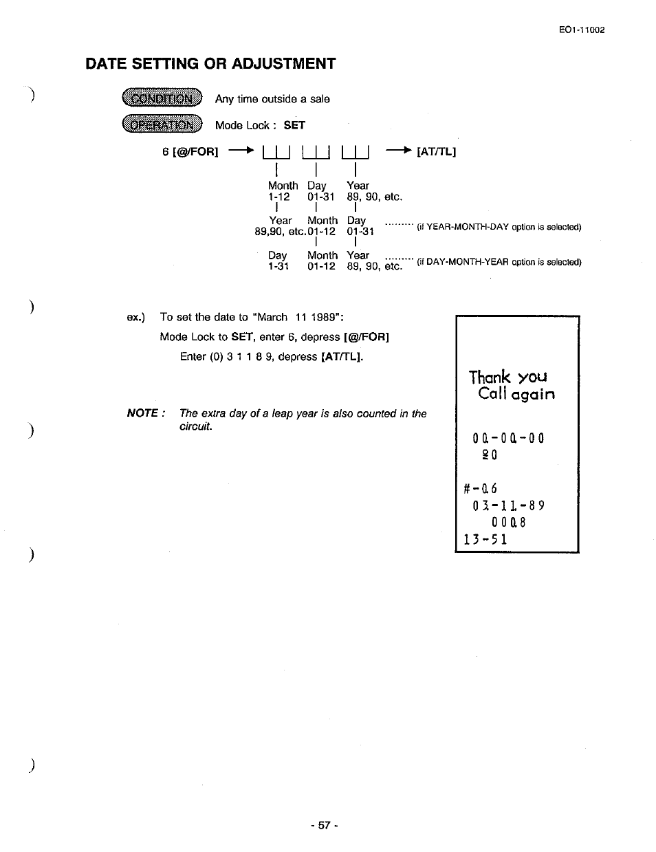 Date setting or adjustment, I i i | Toshiba TEC MA-206 User Manual | Page 61 / 78