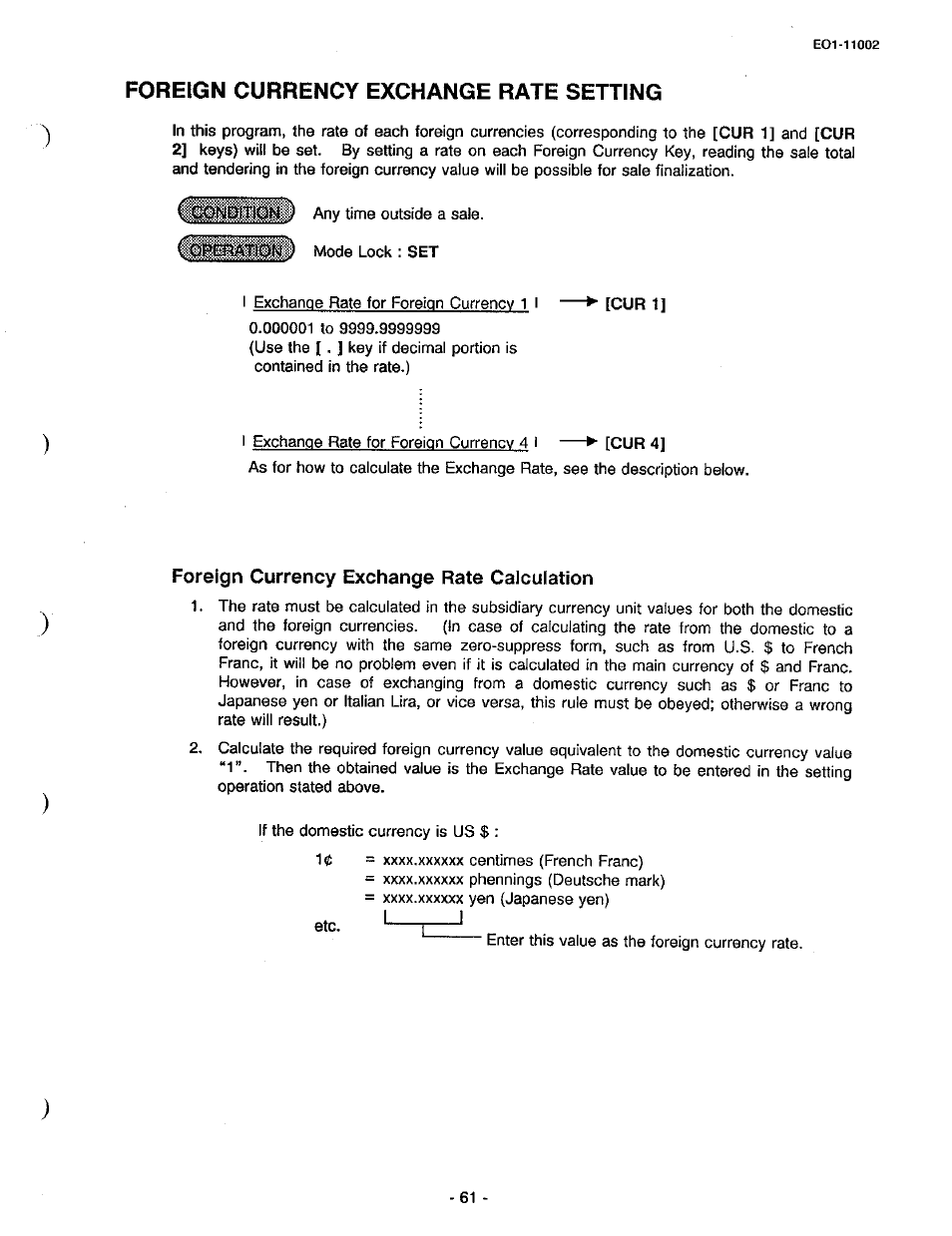 Foreign currency exchange rate setting, Foreign currency exchange rate calculation | Toshiba TEC MA-206 User Manual | Page 67 / 78