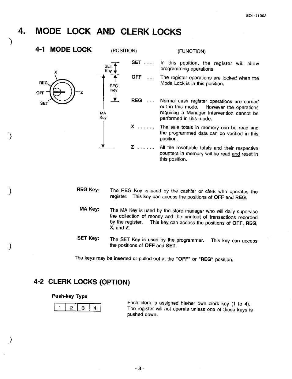 Mode lock and clerk locks, 1 mode lock, 2 clerk locks (option) | Toshiba TEC MA-206 User Manual | Page 7 / 78