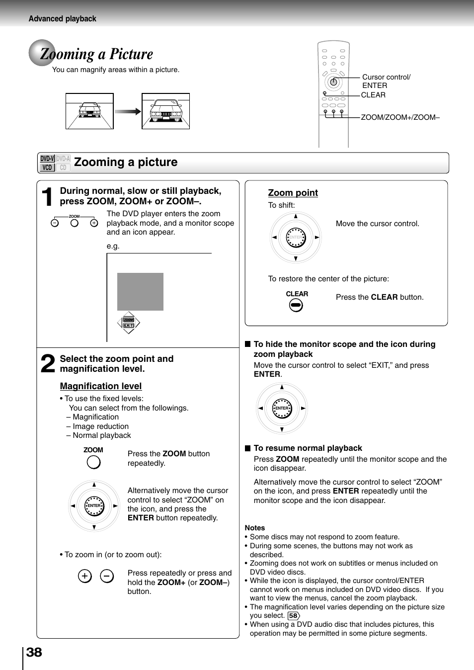 Zooming a picture | Toshiba SD-4700 User Manual | Page 36 / 68