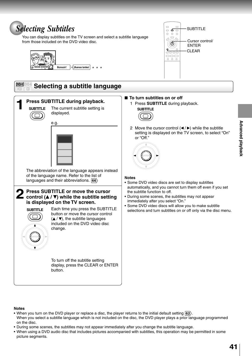 Selecting subtitles, Selecting a subtitle language | Toshiba SD-4700 User Manual | Page 39 / 68