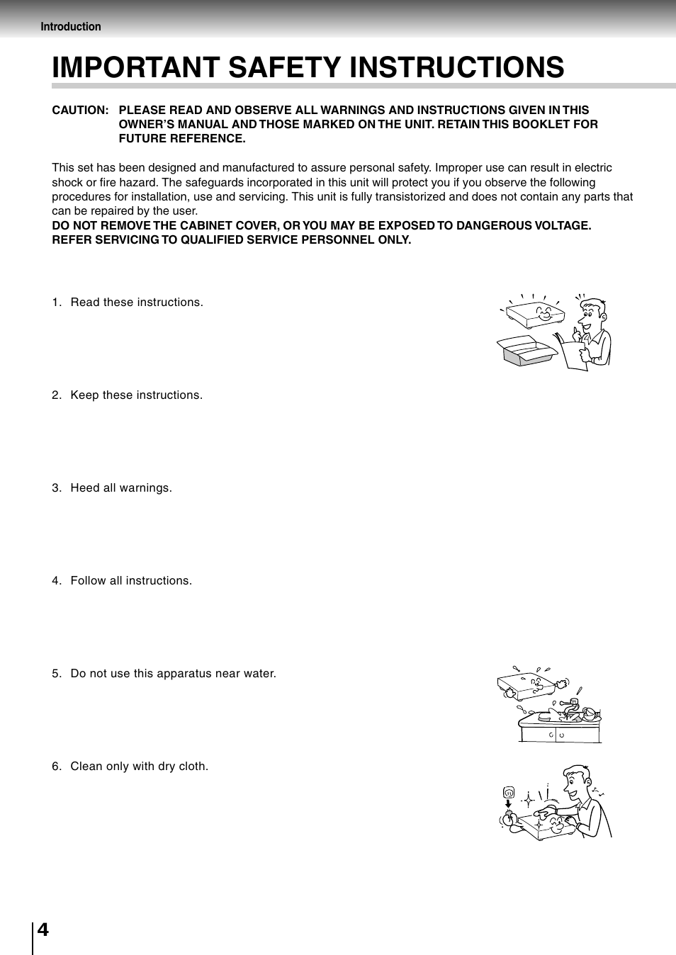 Safety instructions, Important safety instructions | Toshiba SD-4700 User Manual | Page 4 / 68