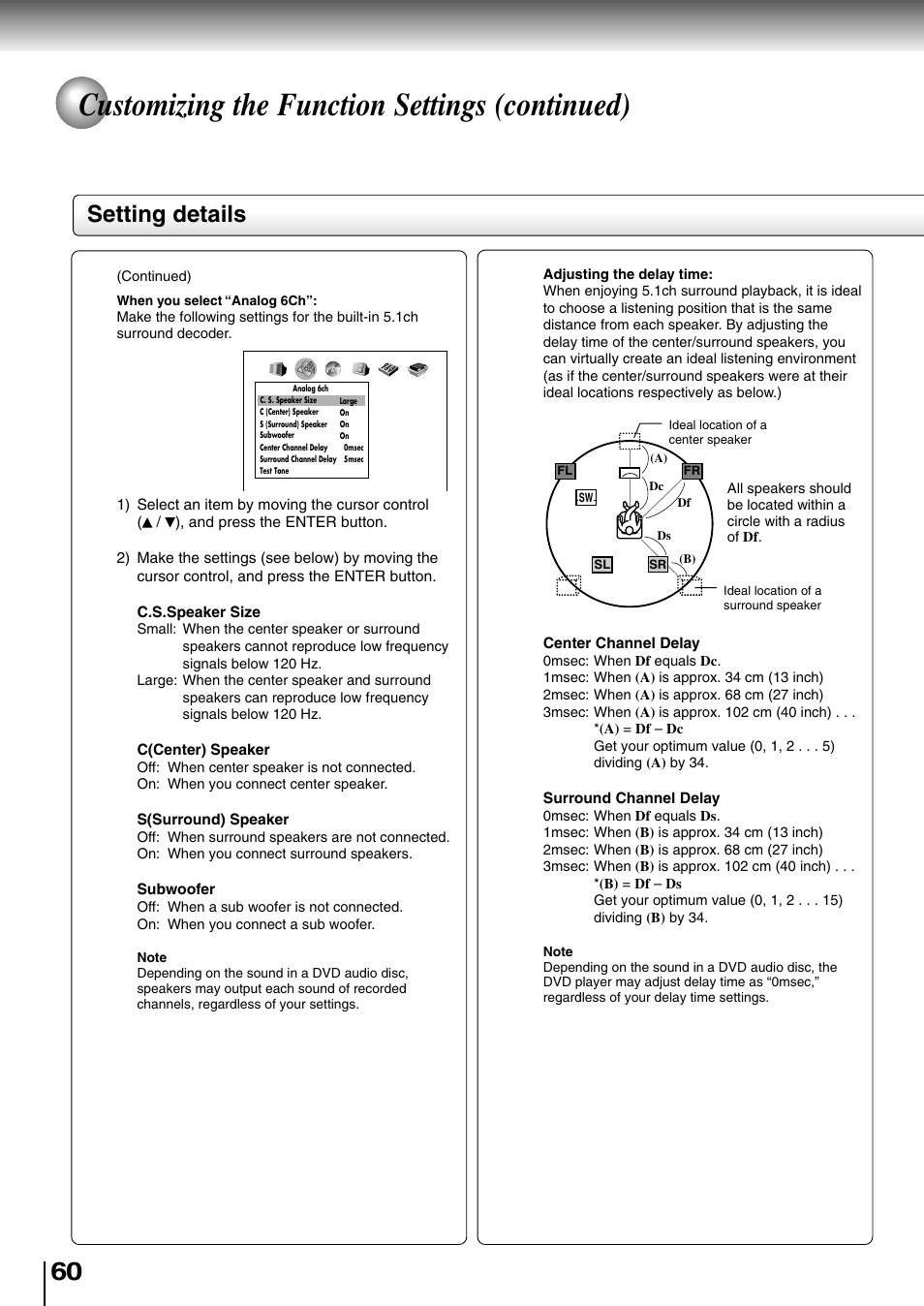 Customizing the function settings (continued), Setting details | Toshiba SD-4700 User Manual | Page 56 / 68