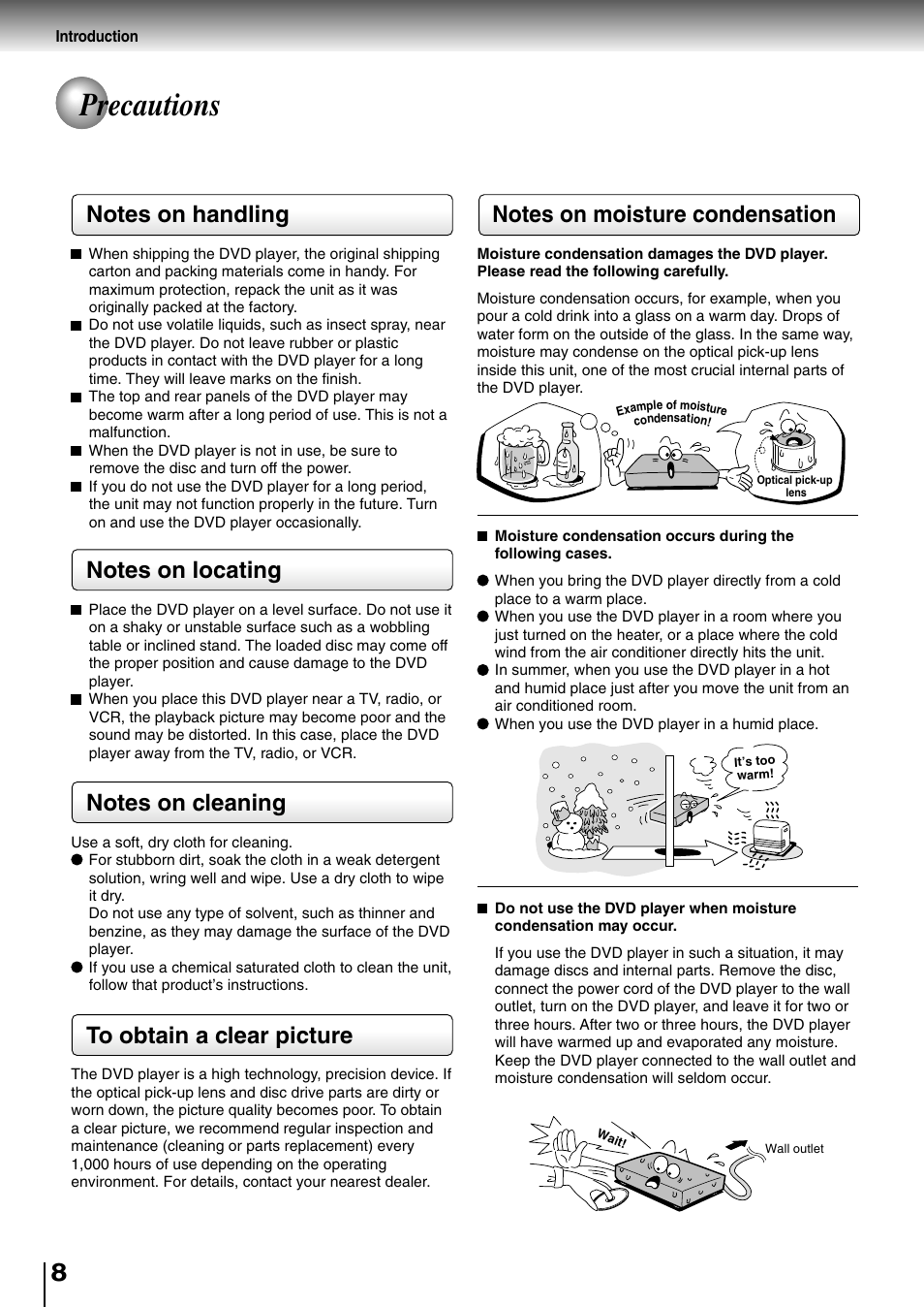 Precautions | Toshiba SD-4700 User Manual | Page 8 / 68