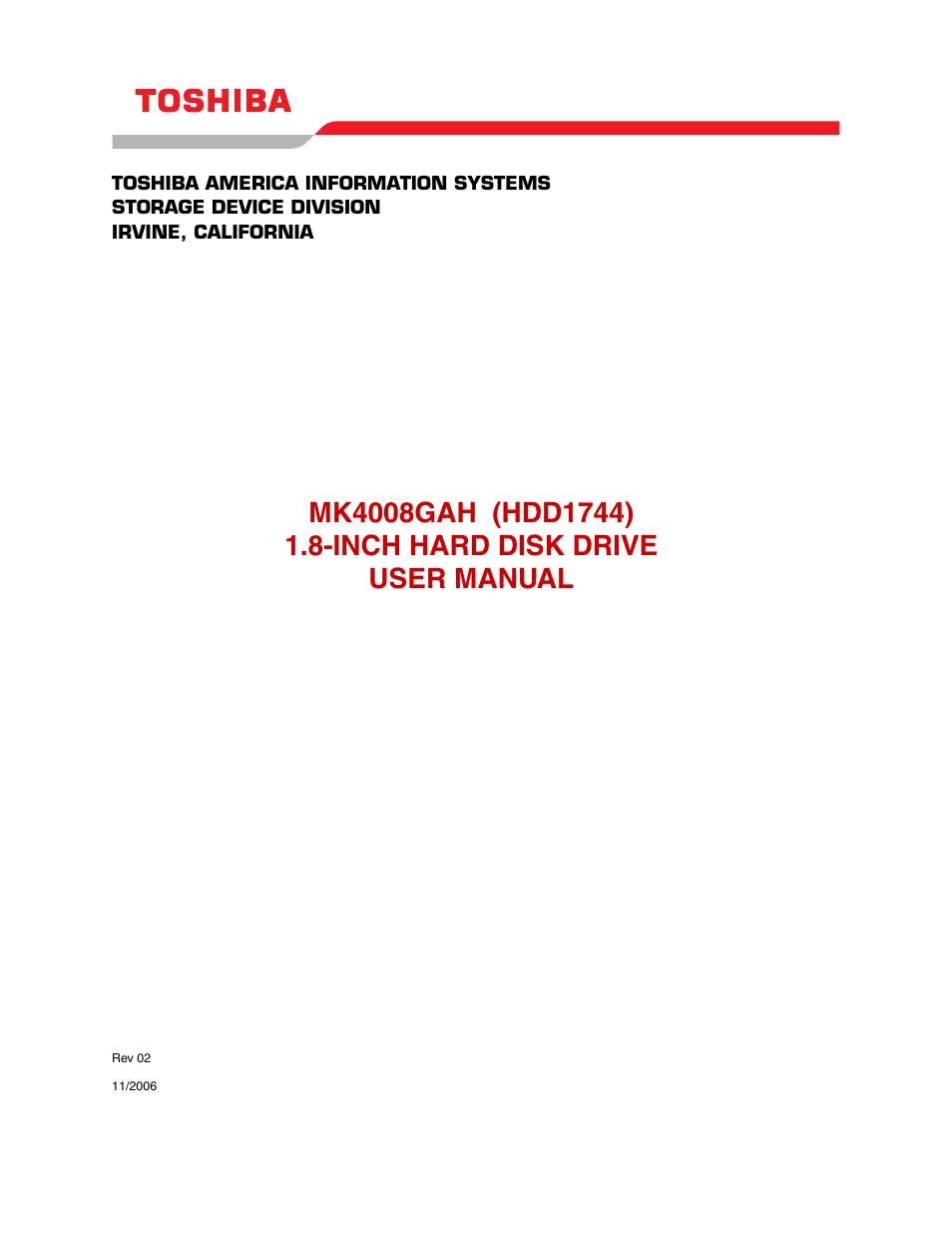 Toshiba MK4008GAH (HDD1744) User Manual | 9 pages