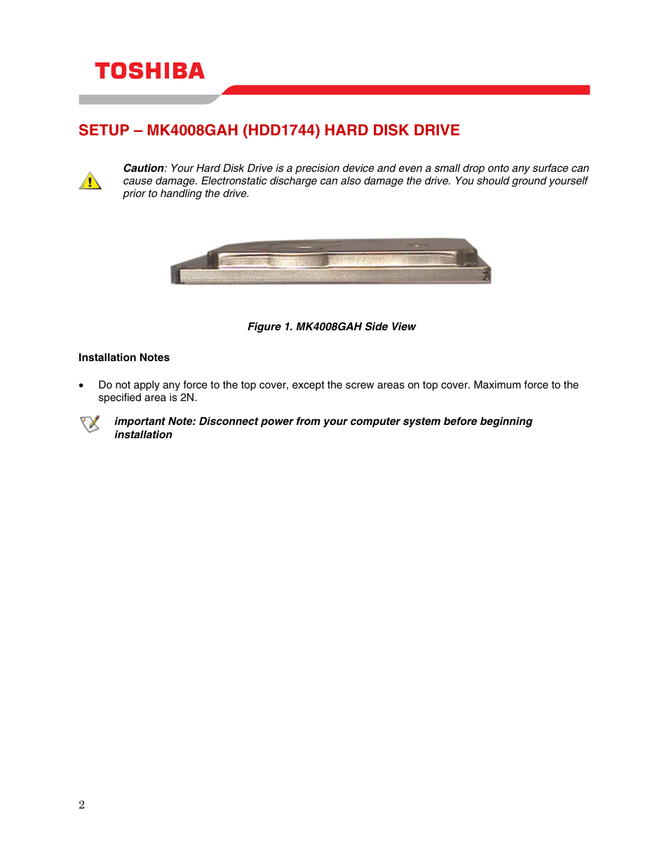 Setup – mk4008gah (hdd1744) hard disk drive | Toshiba MK4008GAH (HDD1744) User Manual | Page 4 / 9