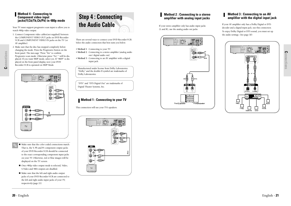 Step 4 : connecting the audio cable | Toshiba D-VR3SU User Manual | Page 11 / 60