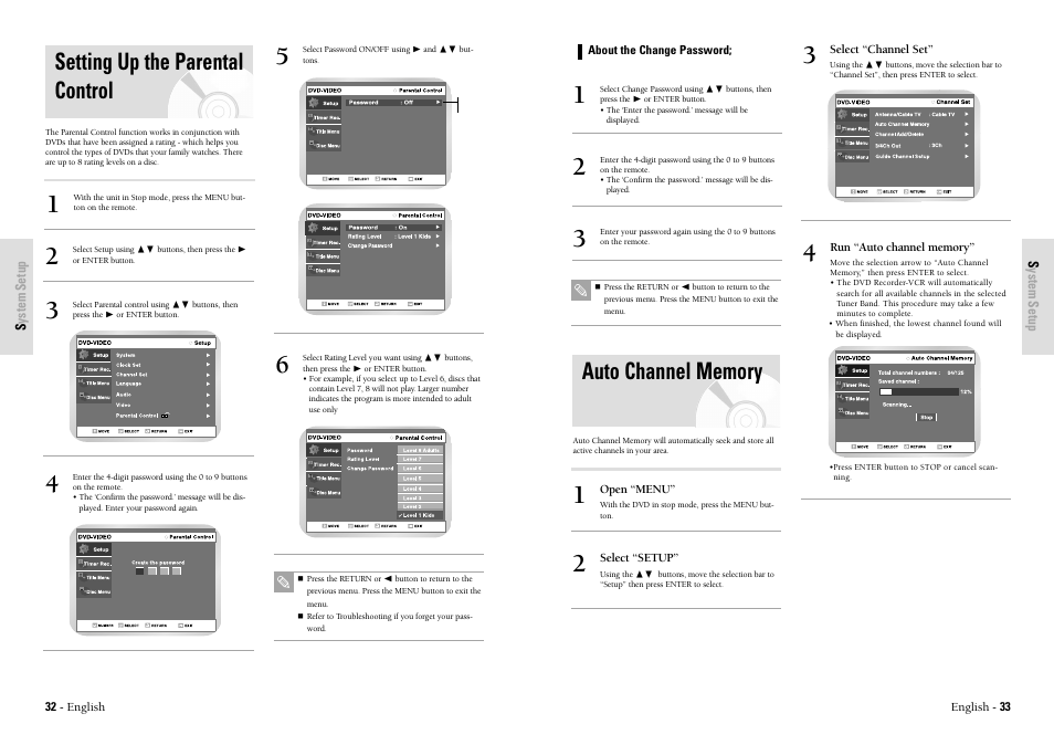 Setting up the parental control | Toshiba D-VR3SU User Manual | Page 17 / 60