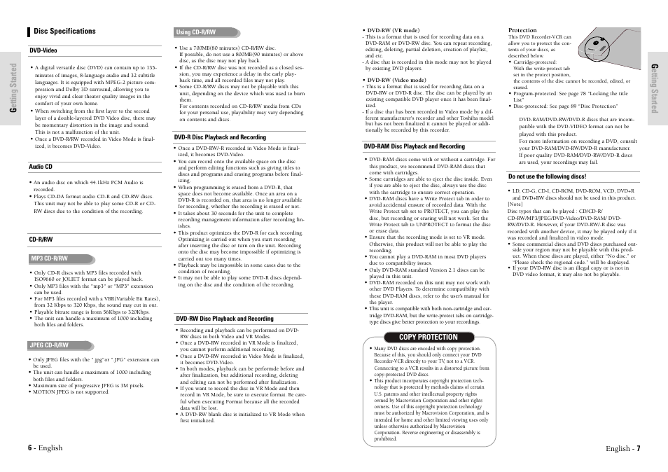 Getting started | Toshiba D-VR3SU User Manual | Page 4 / 60