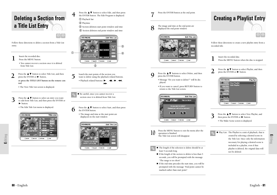 Creating a playlist entry | Toshiba D-VR3SU User Manual | Page 41 / 60