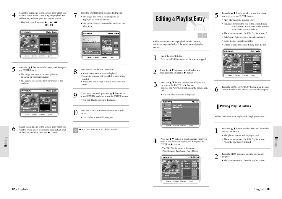 Editing a playlist entry | Toshiba D-VR3SU User Manual | Page 42 / 60
