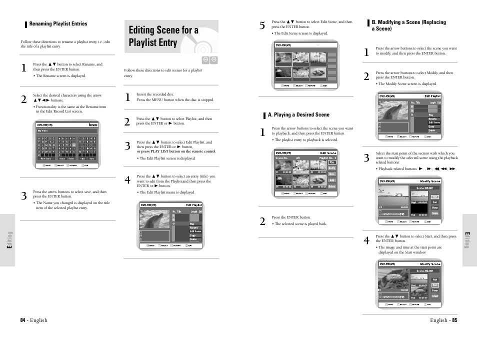 Editing scene for a playlist entry | Toshiba D-VR3SU User Manual | Page 43 / 60