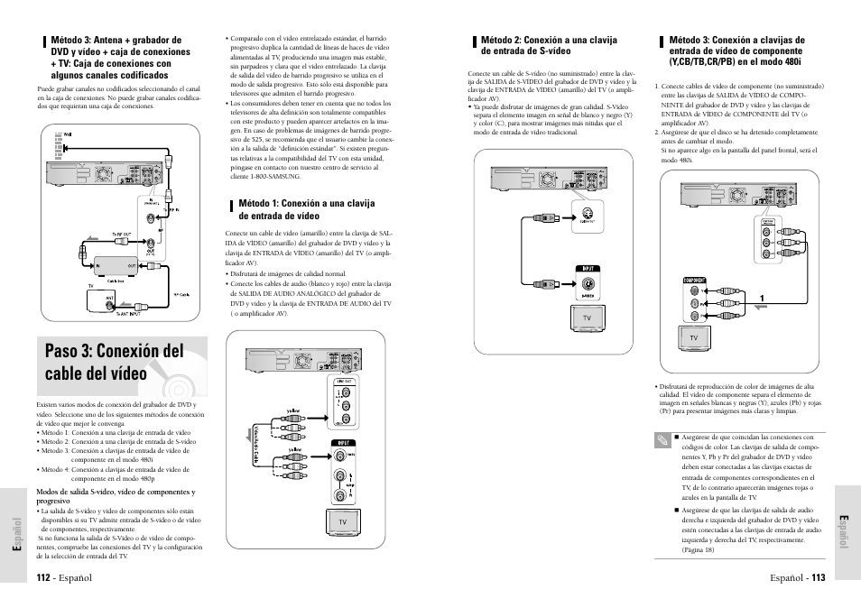Paso 3: conexión del cable del vídeo, Español | Toshiba D-VR3SU User Manual | Page 57 / 60