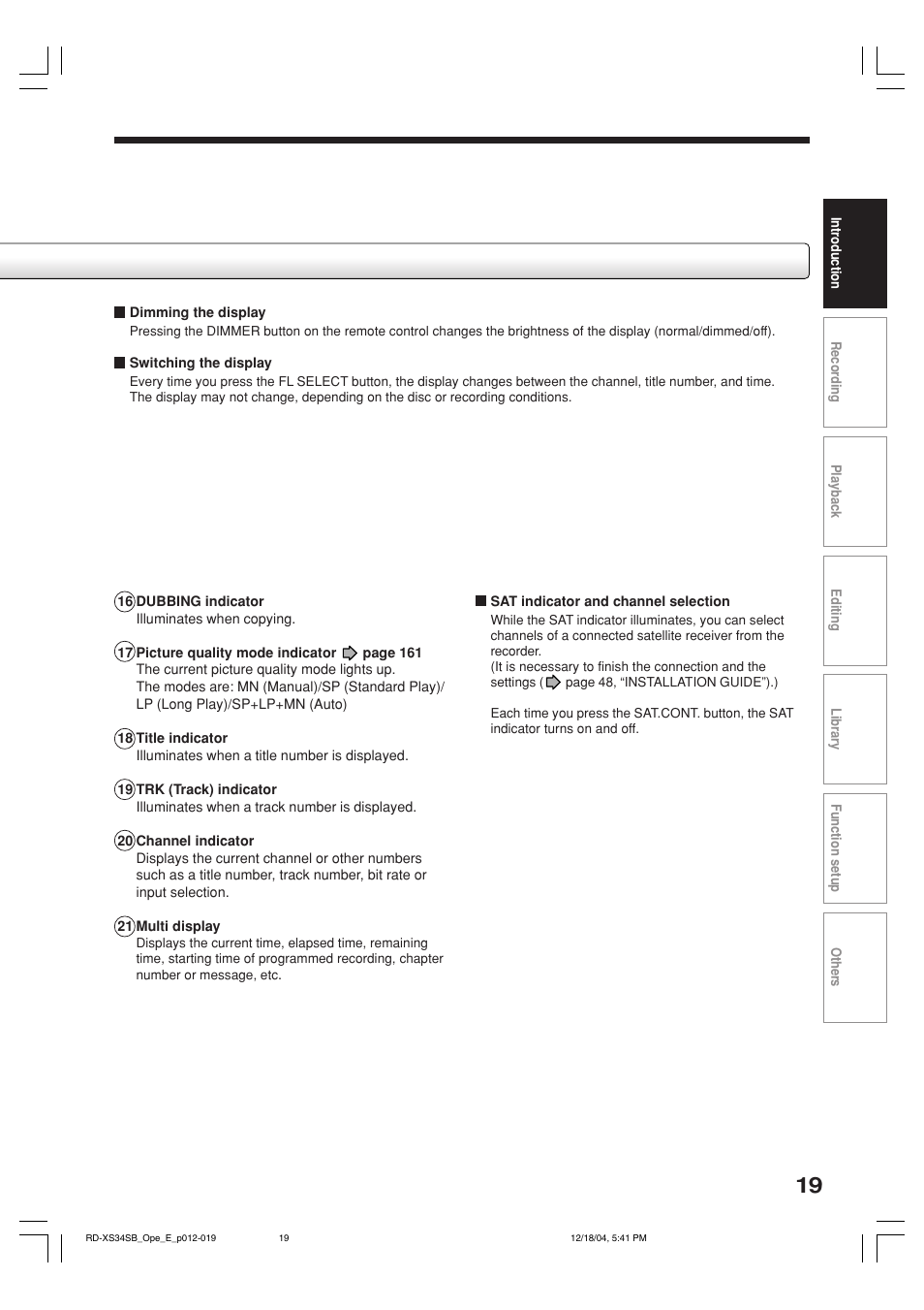 Toshiba RD-XS34SB User Manual | Page 19 / 86
