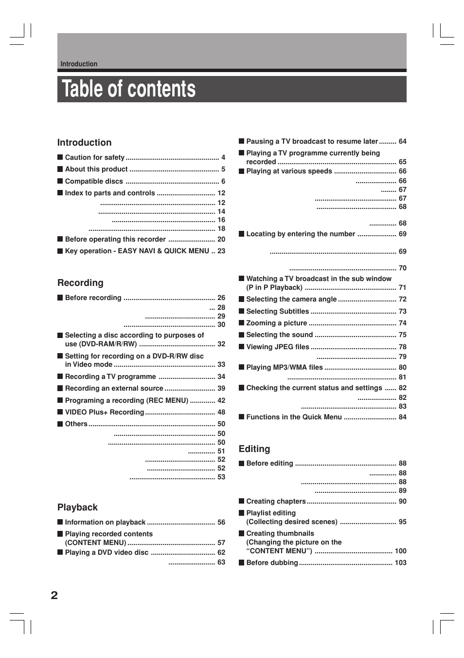 Toshiba RD-XS34SB User Manual | Page 2 / 86