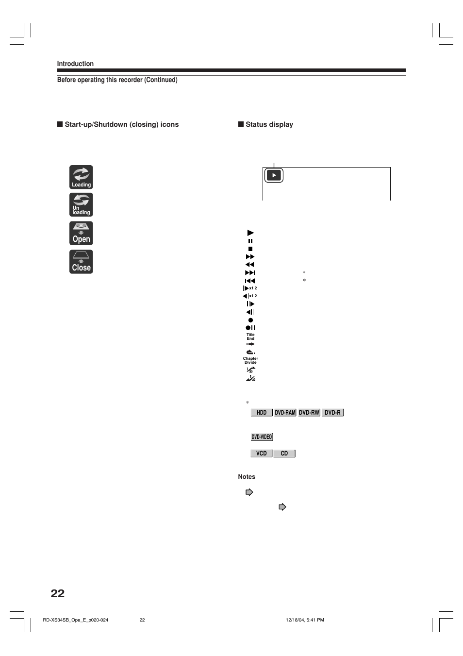 Open, Close | Toshiba RD-XS34SB User Manual | Page 22 / 86