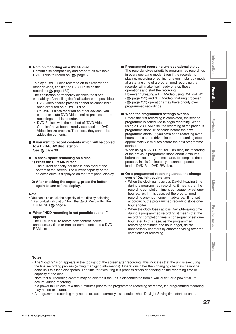 Toshiba RD-XS34SB User Manual | Page 27 / 86