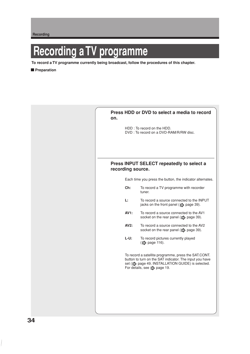 Recording a tv programme | Toshiba RD-XS34SB User Manual | Page 34 / 86