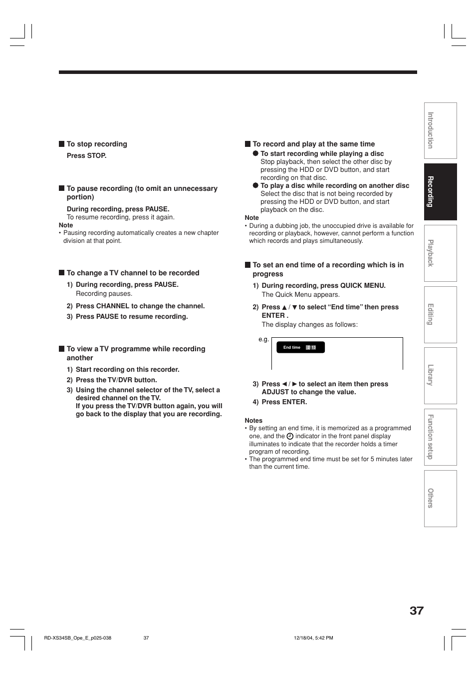 Toshiba RD-XS34SB User Manual | Page 37 / 86