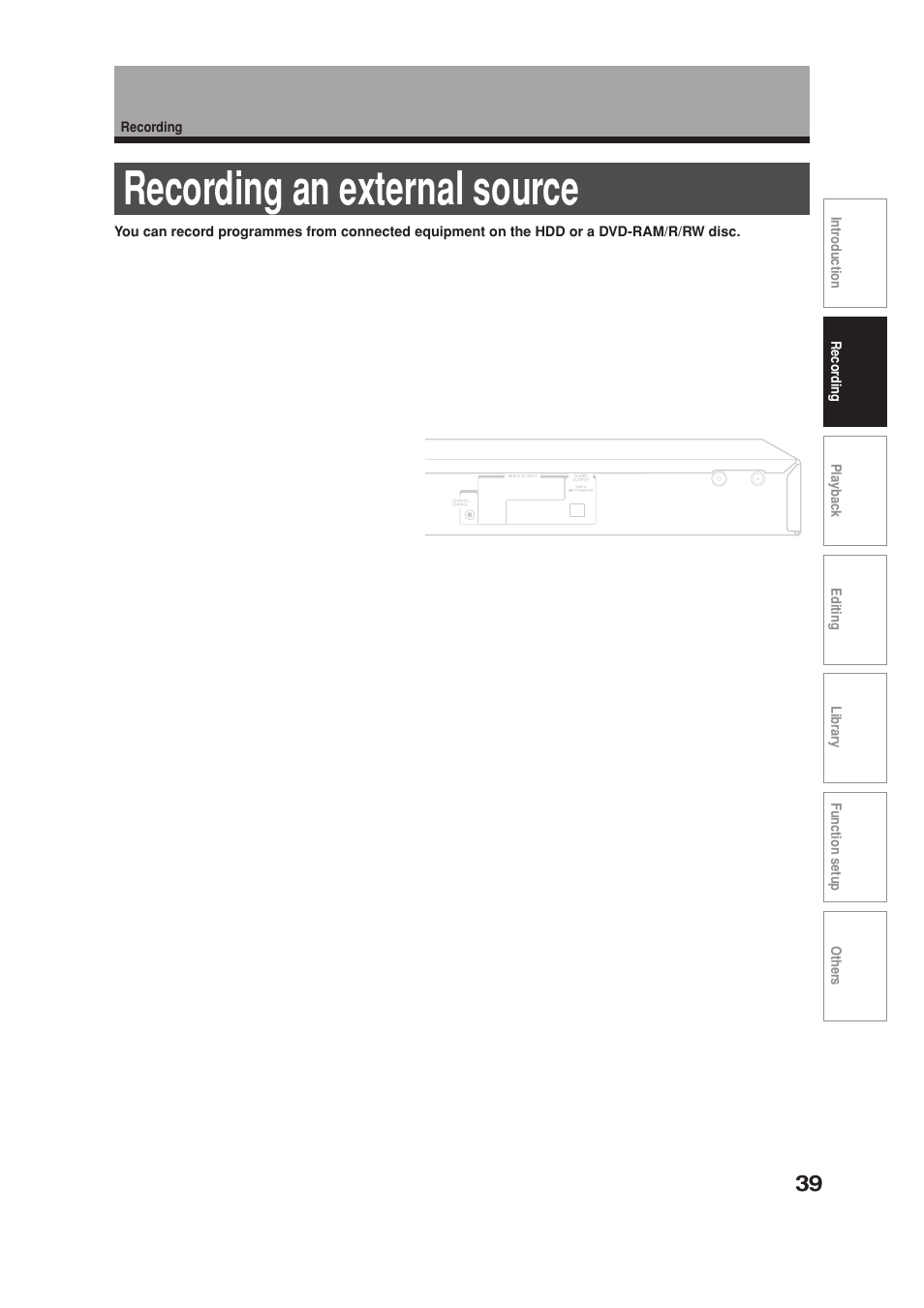Recording an external source | Toshiba RD-XS34SB User Manual | Page 39 / 86
