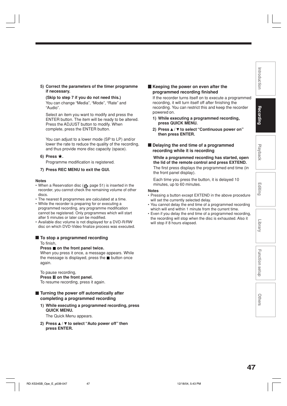Toshiba RD-XS34SB User Manual | Page 47 / 86