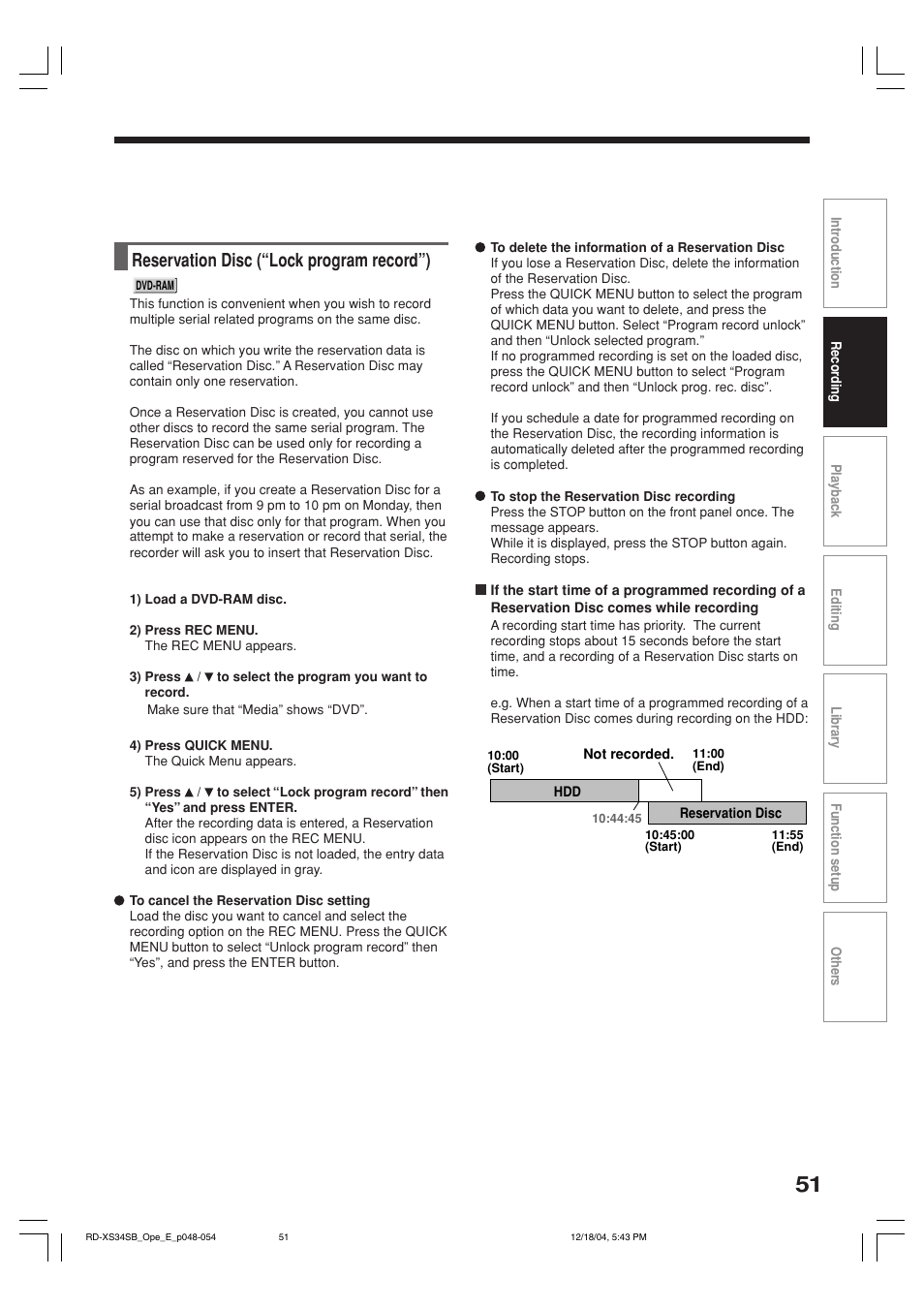 Reservation disc (“lock program record”) | Toshiba RD-XS34SB User Manual | Page 51 / 86