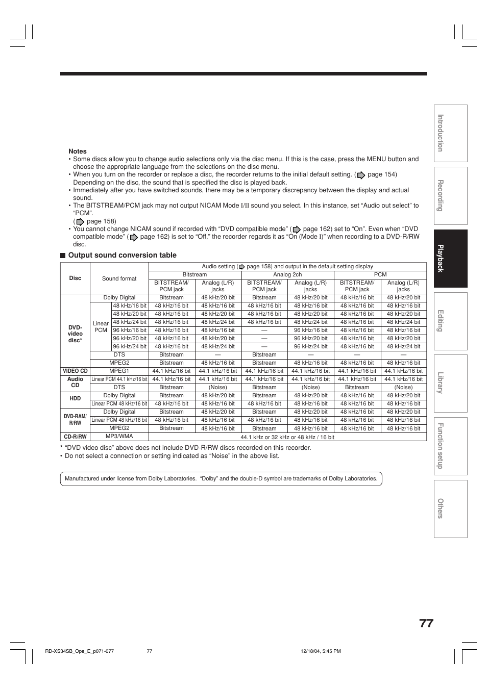 Toshiba RD-XS34SB User Manual | Page 77 / 86