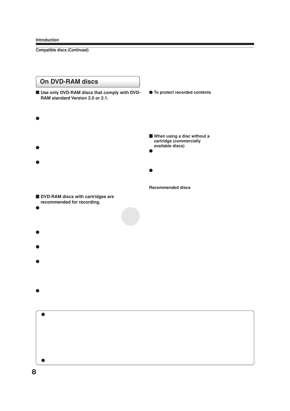 On dvd-ram discs | Toshiba RD-XS34SB User Manual | Page 8 / 86