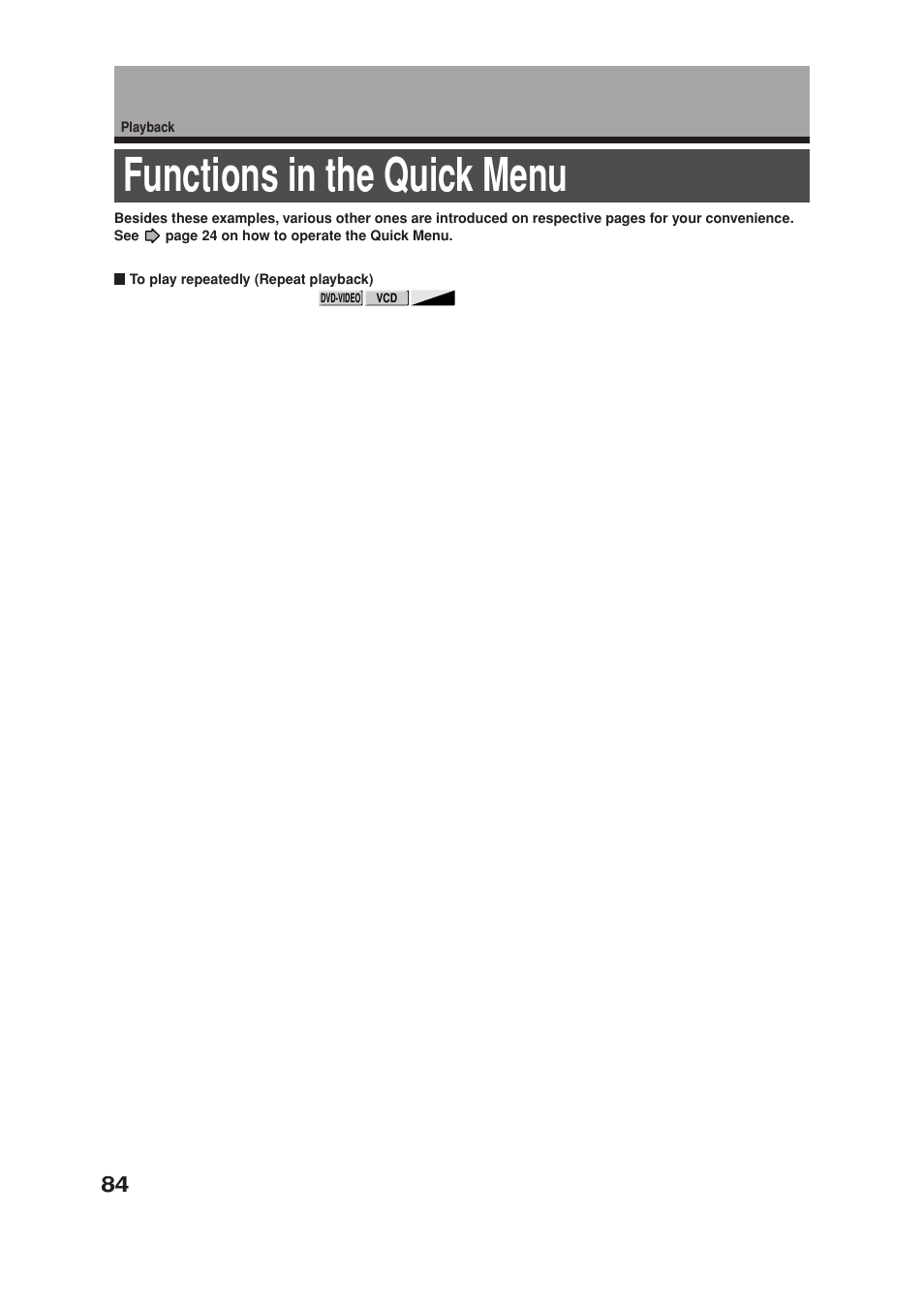 Functions in the quick menu | Toshiba RD-XS34SB User Manual | Page 84 / 86