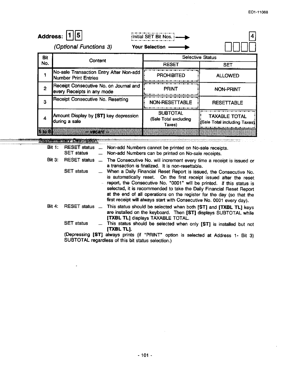 Optional functions 3), Address: 1 | Toshiba TEC MA-305-100 User Manual | Page 103 / 128