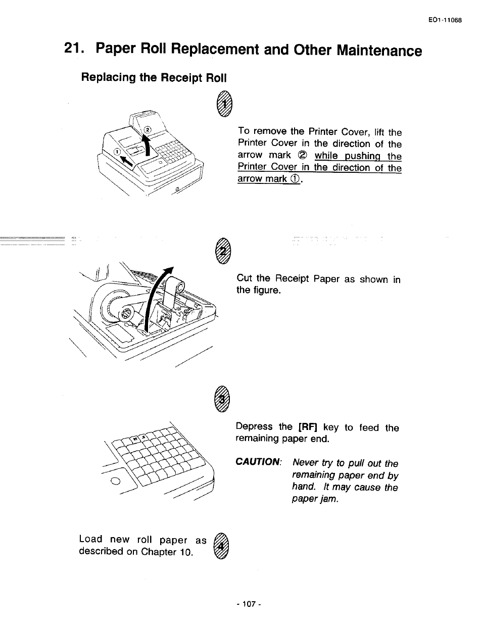 Paper roll replacement and other maintenance, Replacing the receipt roll | Toshiba TEC MA-305-100 User Manual | Page 109 / 128