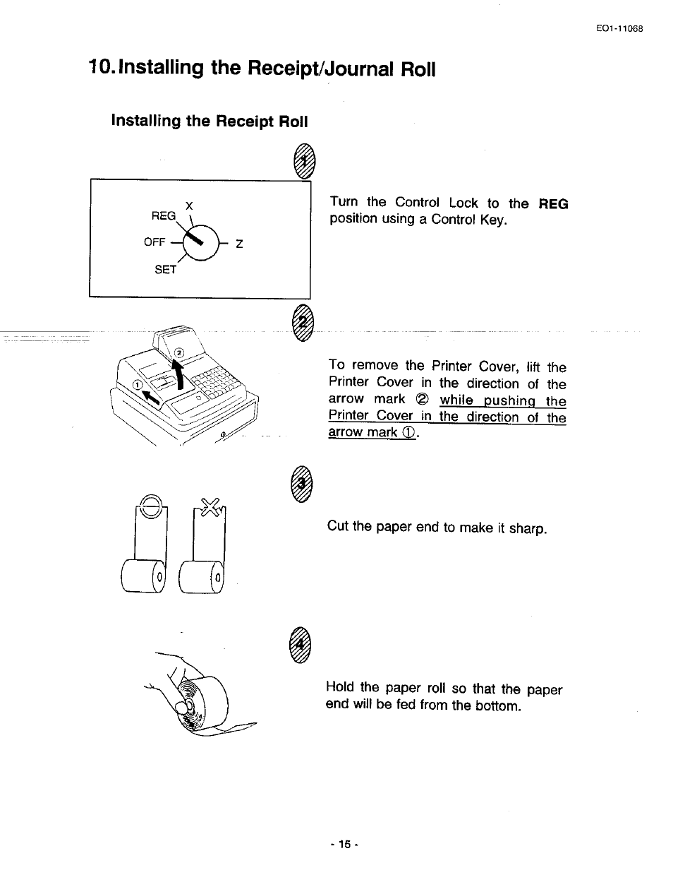 Installing the receipt/journal roll, Installing the receipt roll | Toshiba TEC MA-305-100 User Manual | Page 17 / 128