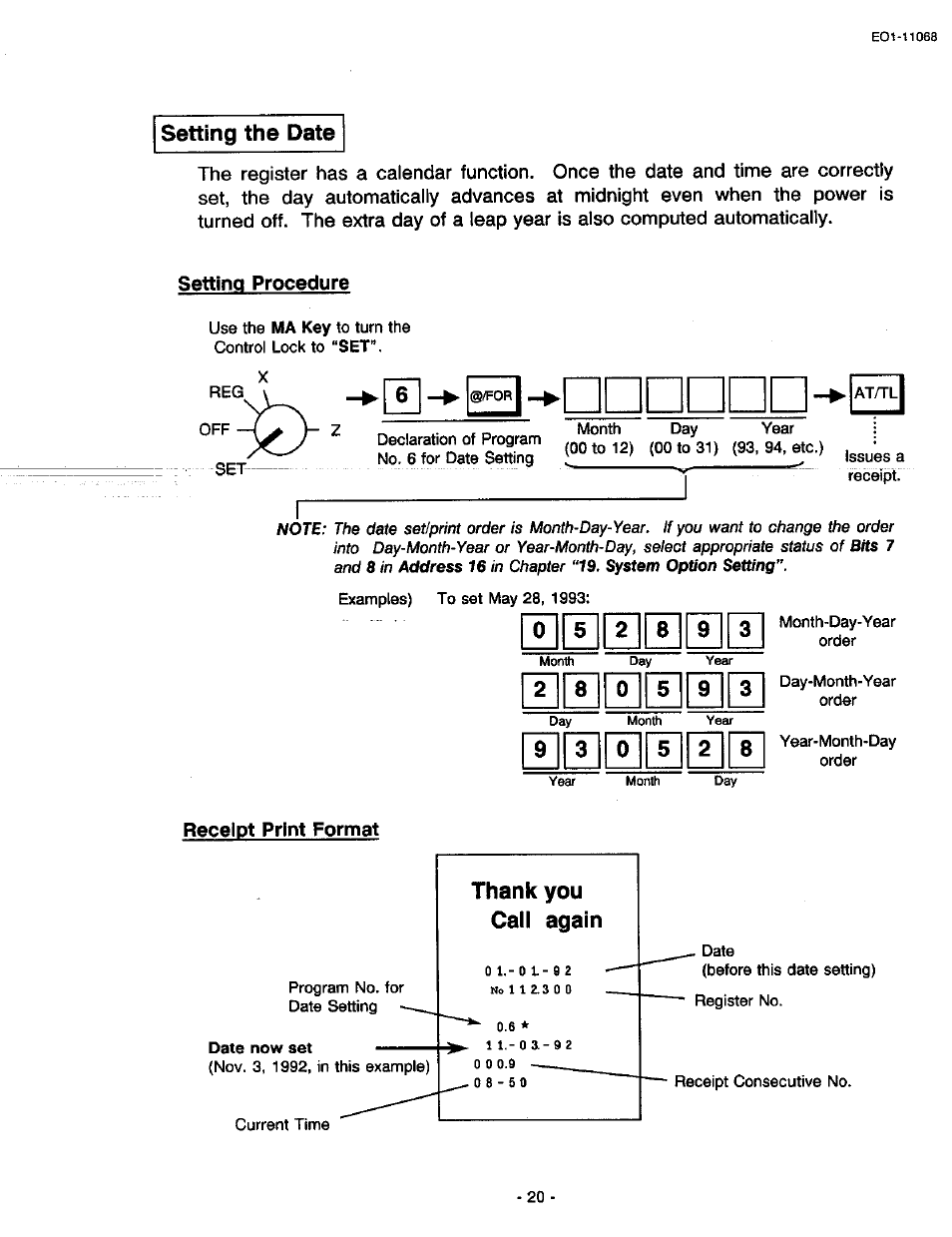 Setting the date, Setting procedure, Operating procedure | L!_h | Toshiba TEC MA-305-100 User Manual | Page 22 / 128