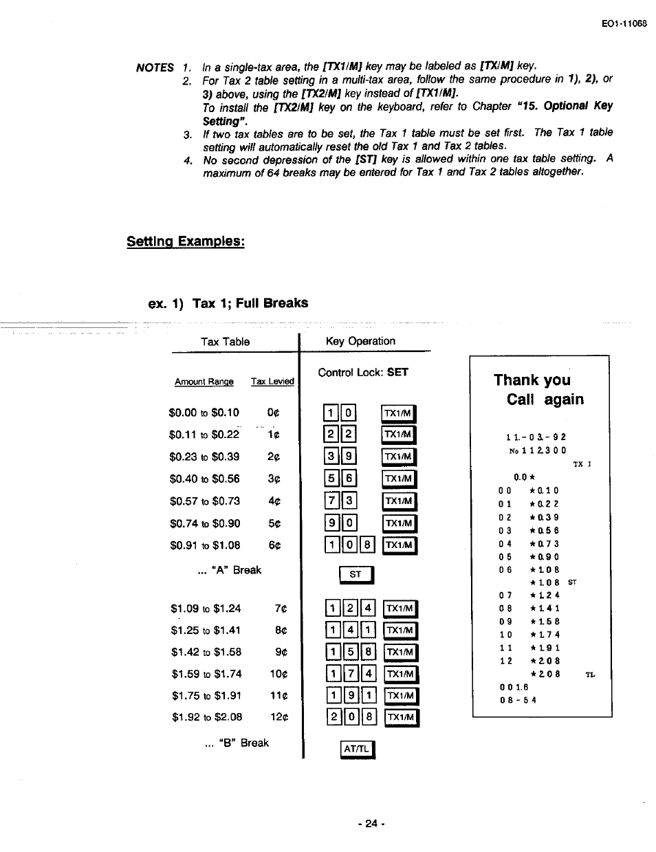 Setting examples, Ex. 1) tax 1; full breaks, Setting examples: ex. 1) tax 1; full breaks | Toshiba TEC MA-305-100 User Manual | Page 26 / 128