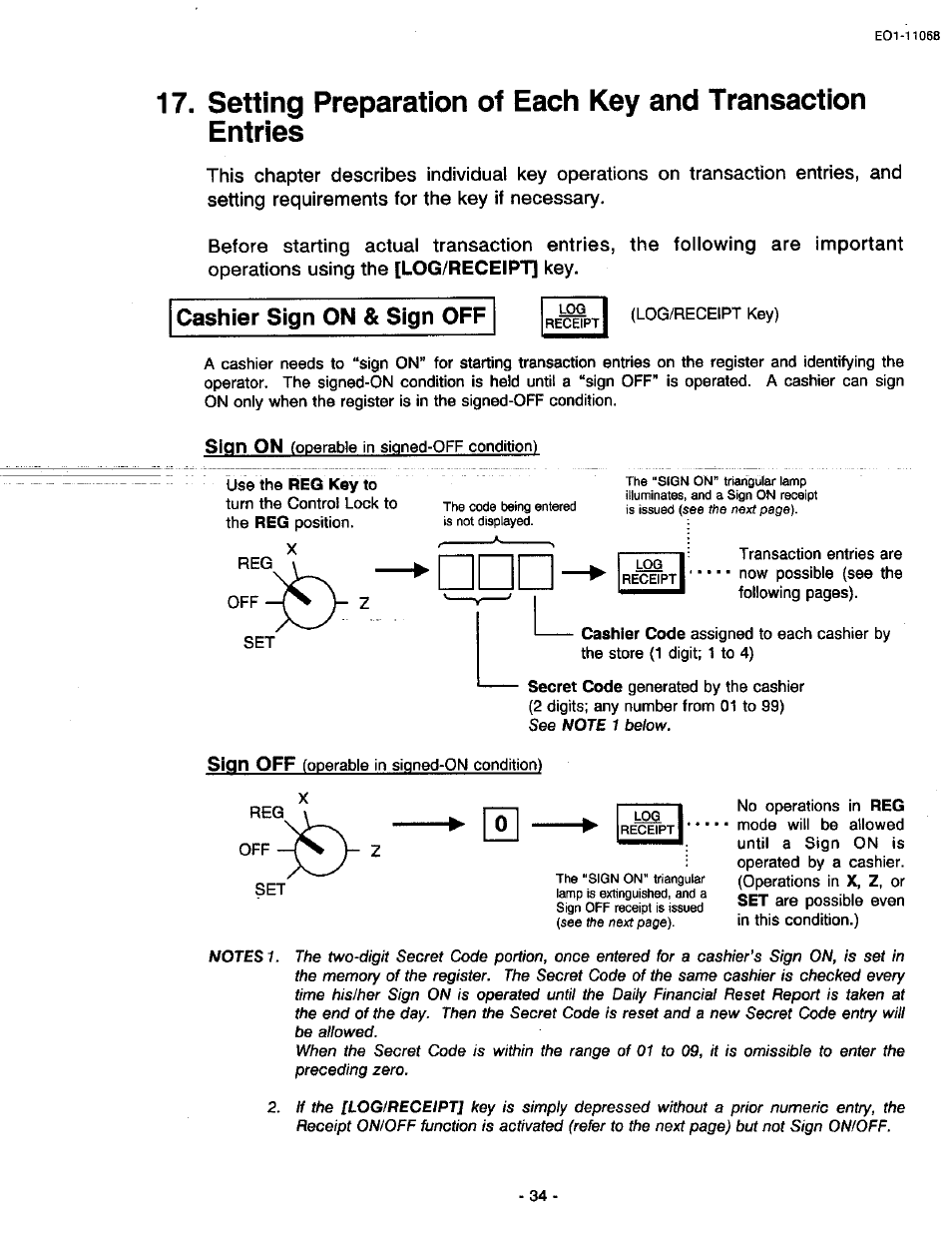 Cashier sign on & sign off, Sign on, Sign off | Toshiba TEC MA-305-100 User Manual | Page 36 / 128