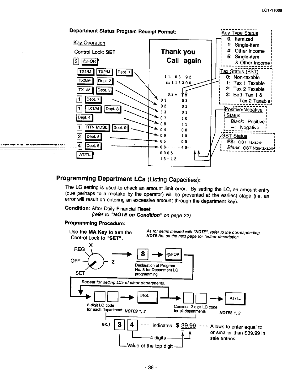 Programming department lcs (listing capacities), 3ll®/for | Toshiba TEC MA-305-100 User Manual | Page 41 / 128