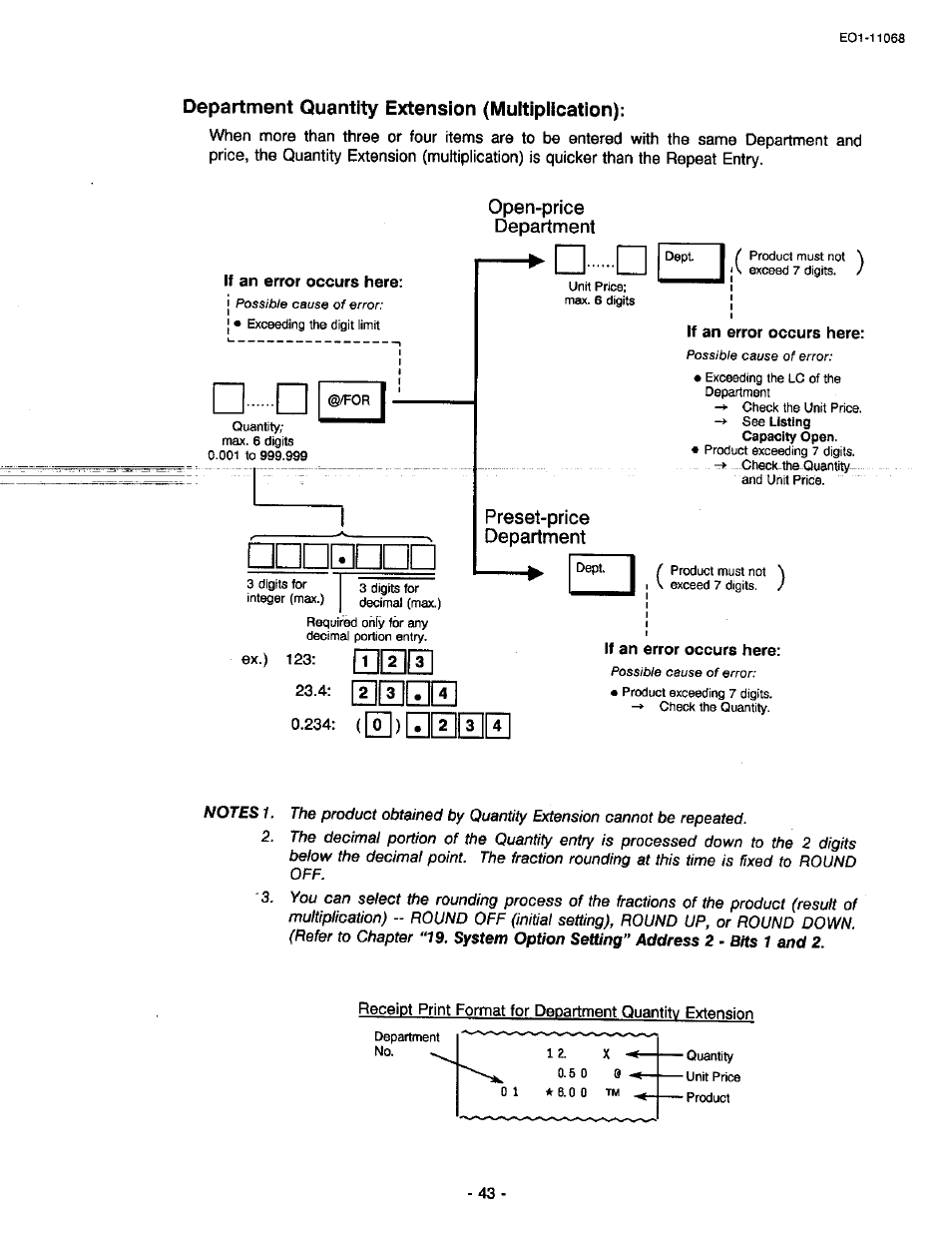 Department quantity extension (multiplication), Open-price, Department | Preset-price, O])q[l][il0, Open-price department, Preset-price department | Toshiba TEC MA-305-100 User Manual | Page 45 / 128