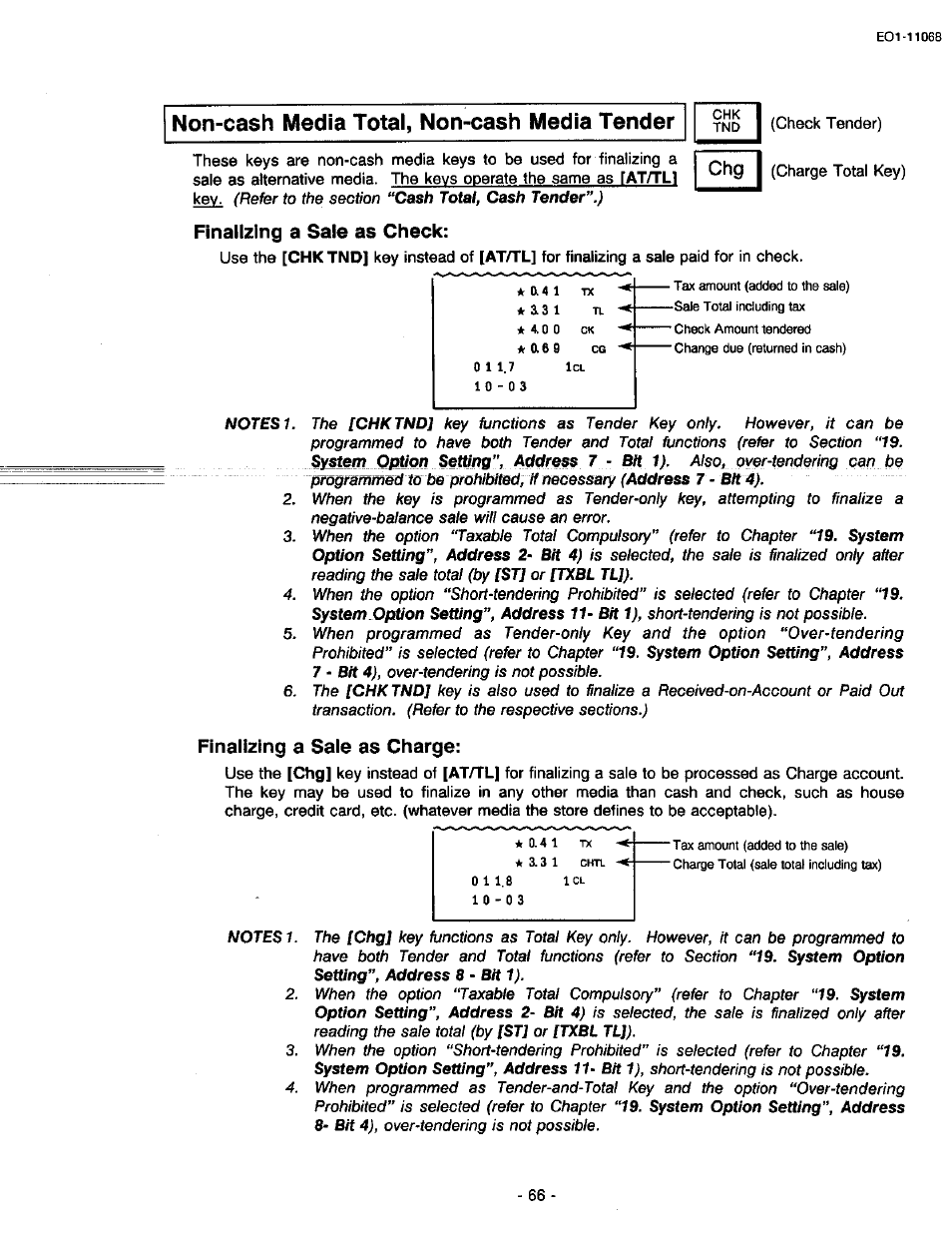 Non-cash media total, non-cash media tender, Finalizing a sale as charge, Finalizing a sale as check | Toshiba TEC MA-305-100 User Manual | Page 68 / 128