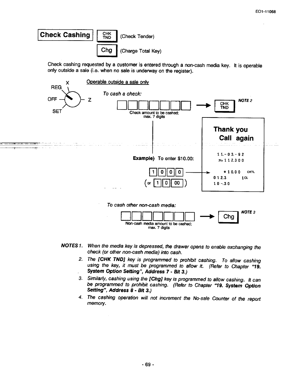 Check cashing, Thank you call again, Chg i | Toshiba TEC MA-305-100 User Manual | Page 71 / 128