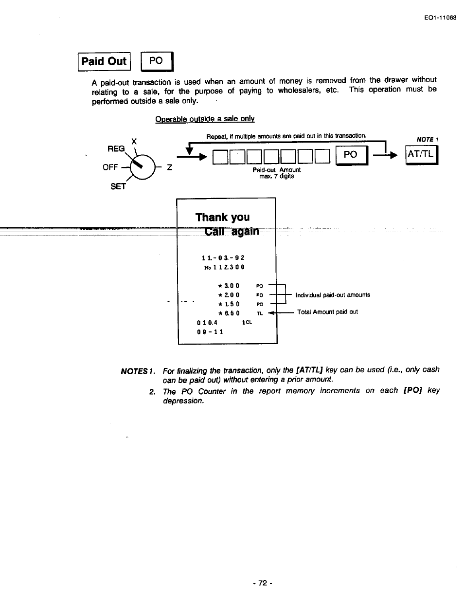 Paid out, At/tl | Toshiba TEC MA-305-100 User Manual | Page 74 / 128