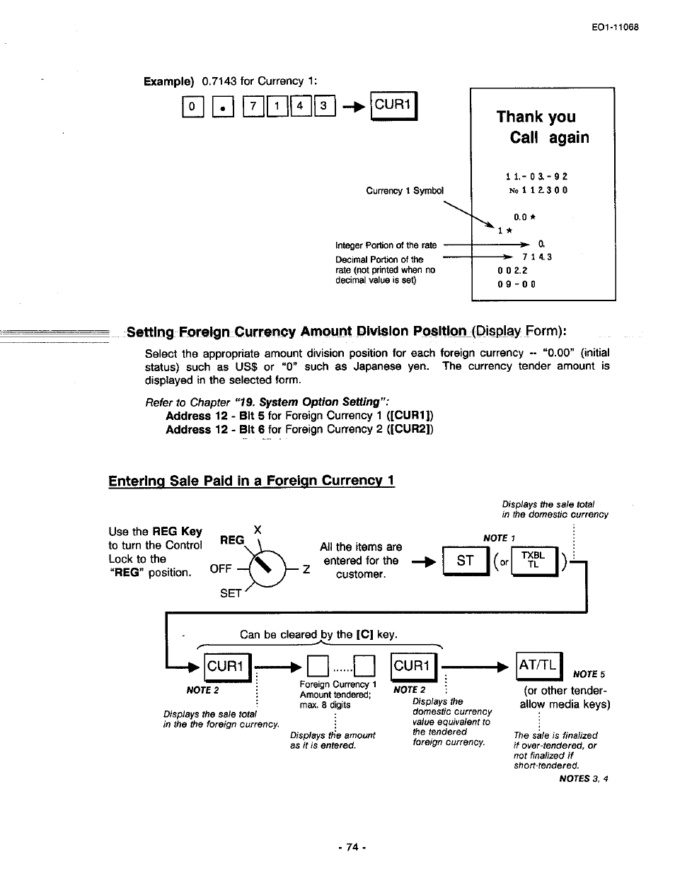 Entering sale paid in a foreign currency 1, St k, Curi | Sale paid in foreign currencies | Toshiba TEC MA-305-100 User Manual | Page 76 / 128