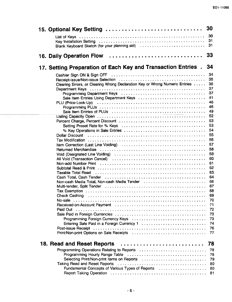 Optional key setting, Read and reset reports | Toshiba TEC MA-305-100 User Manual | Page 8 / 128