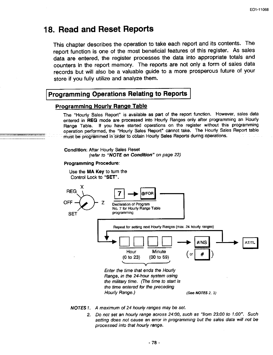 Read and reset reports, Programming operations relating to reports, Programming hourly range table | Toshiba TEC MA-305-100 User Manual | Page 80 / 128