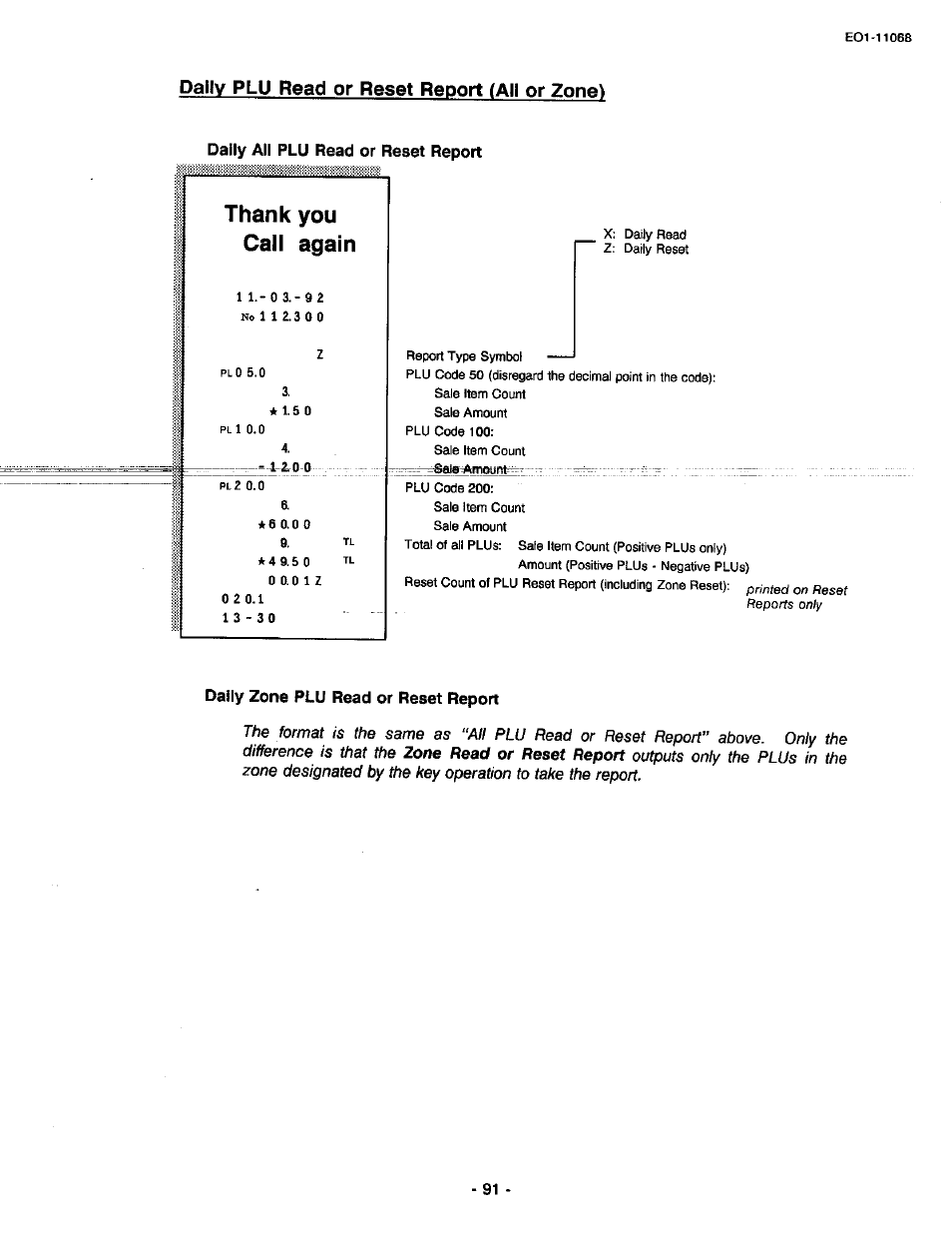 Dally plu read or reset report (all or zone), Daily plu read or reset report (all or zone) | Toshiba TEC MA-305-100 User Manual | Page 93 / 128